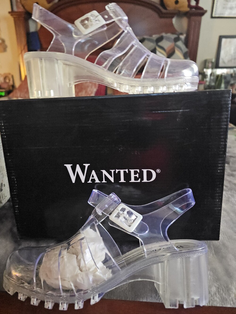 Wanted Black, Clear. Patent Jelly Block Heel Sandals $11.00 Each